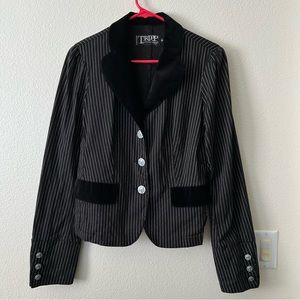 Vintage Y2K Hot Topic Tripp NYC Pinstripe Velvet Suit Coat Skull Buttons - Sz M